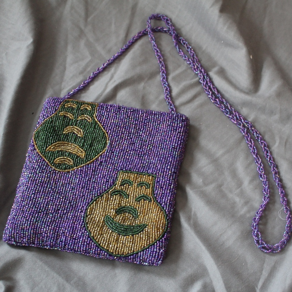 BEADED Comedy/Tragedy Shoulder Crossbody Bag Purse